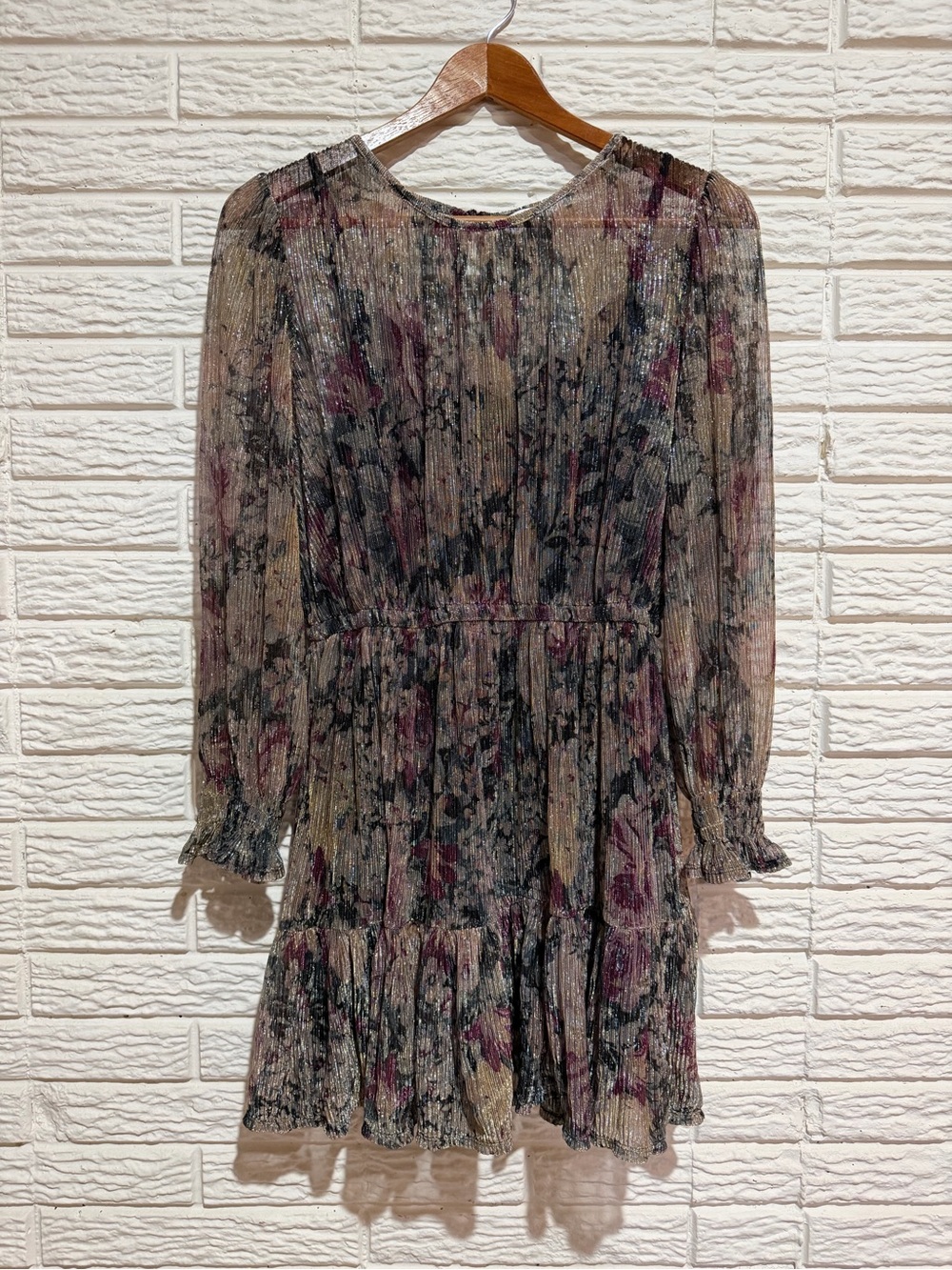 LC Lauren Conrad Sheer Floral Pleated Long-Sleeve Mini Dress - Size M